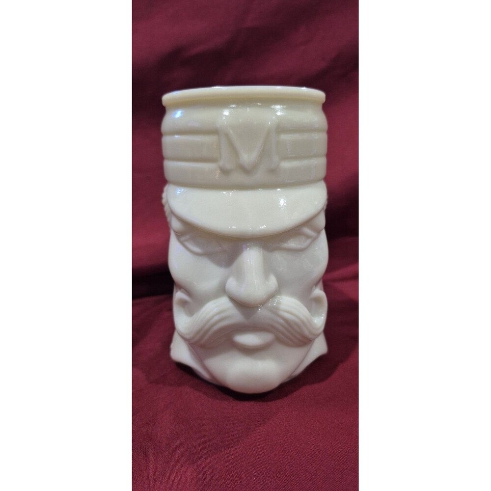 VTG Avon Mustache Man Face Mug Cup Glass Off White 3D Casey At Bat Shaving Stein